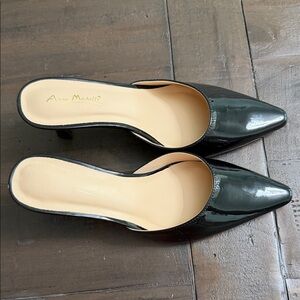 Anne Michelle Black Patent Pointed Toe Slip-On Mules